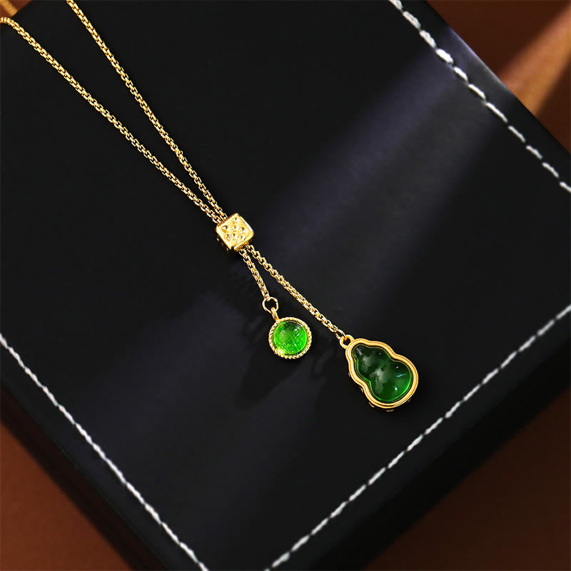 Buddha Stones Gourd Green Agate Copper Inlaid Design Luck Necklace Pendant - image 0