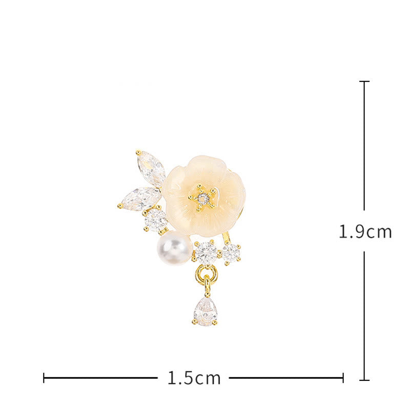 Buddha Stones White Rose Flower Zircon Copper Luck Clip-on Stud Earrings - image 6
