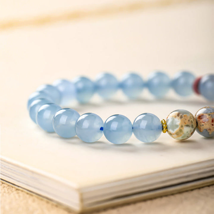 Buddha Stones Blue Chalcedony Fu Character Cat Paw Healing Bracelet - image 6