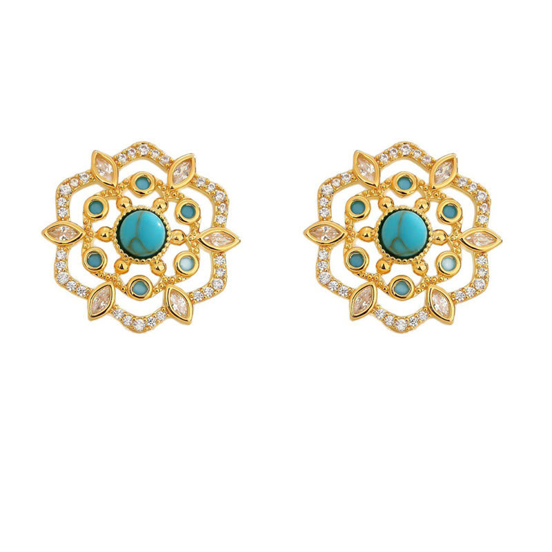 Buddha Stones Octagonal Compass Zircon Copper Balance Stud Earrings - image 4