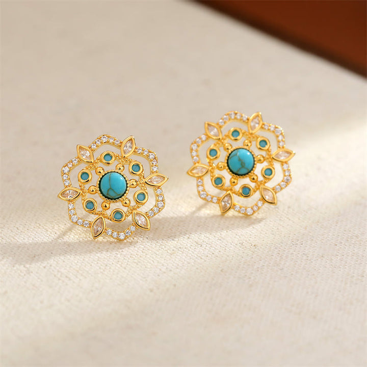 Buddha Stones Octagonal Compass Zircon Copper Balance Stud Earrings - image 2