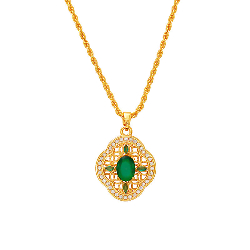 Buddha Stones Four Leaf Clover Hollow Design Copper Plated Gold Chain Luck Necklace Pendant - image 5