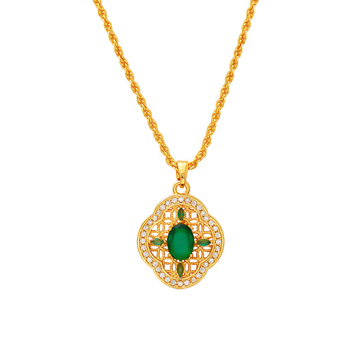 Buddha Stones Four Leaf Clover Hollow Design Copper Plated Gold Chain Luck Necklace Pendant - image 5