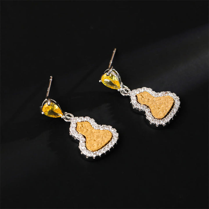 Buddha Stones Golden Gourd Zircon Copper Wealth Stud Earrings - image 2