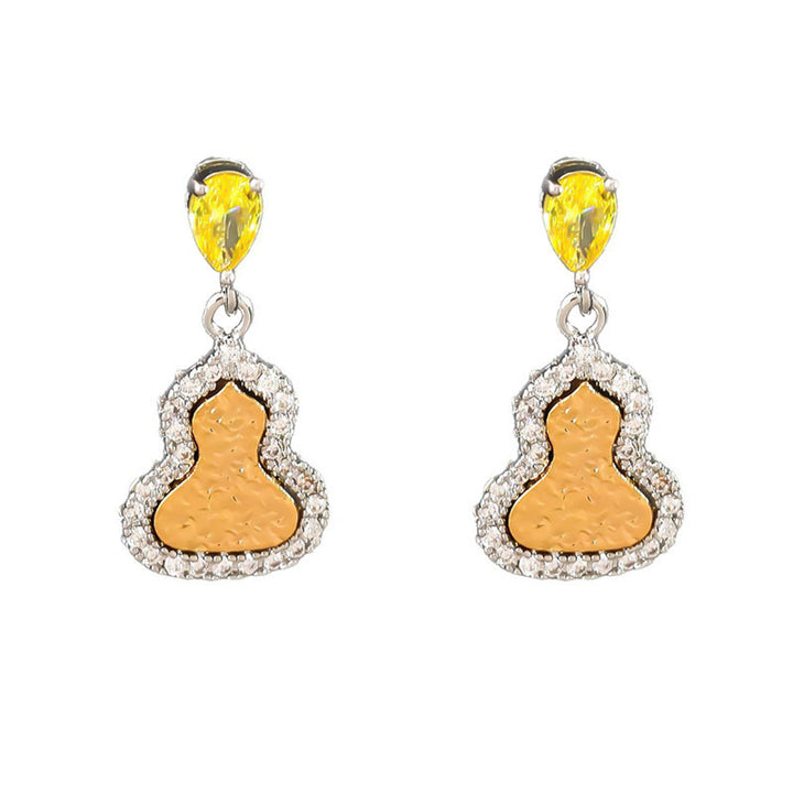 Buddha Stones Golden Gourd Zircon Copper Wealth Stud Earrings - image 6