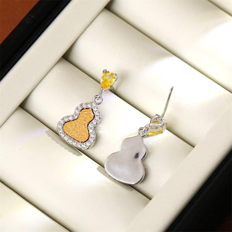 Buddha Stones Golden Gourd Zircon Copper Wealth Stud Earrings - image 3