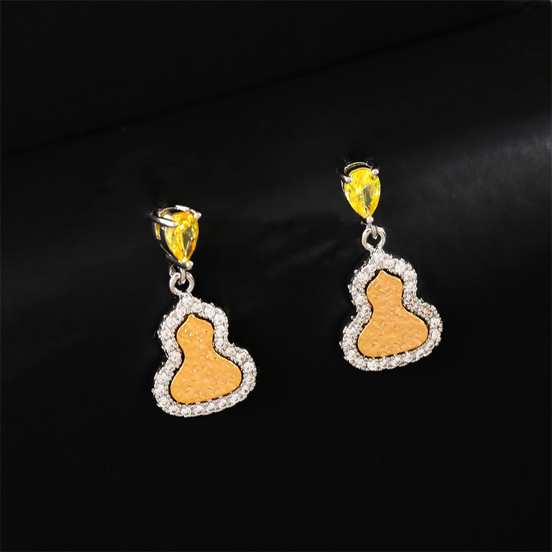 Buddha Stones Golden Gourd Zircon Copper Wealth Stud Earrings - Gourd(925 Sterling Silver Posts) - image 0