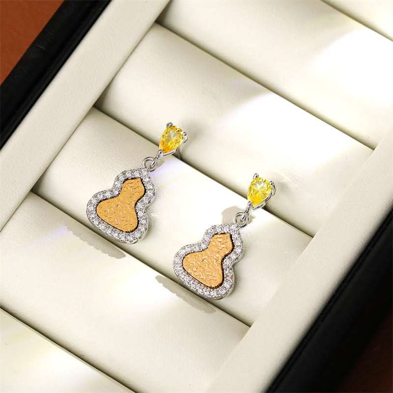 Buddha Stones Golden Gourd Zircon Copper Wealth Stud Earrings - image 4