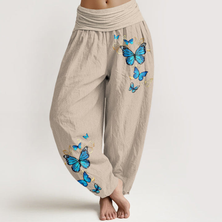 Buddha Stones Cotton Butterfly Pattern Women's Elastic Waist Harem Pants - Tan - US16，UK/AU20，EU48 (3XL) - image 11