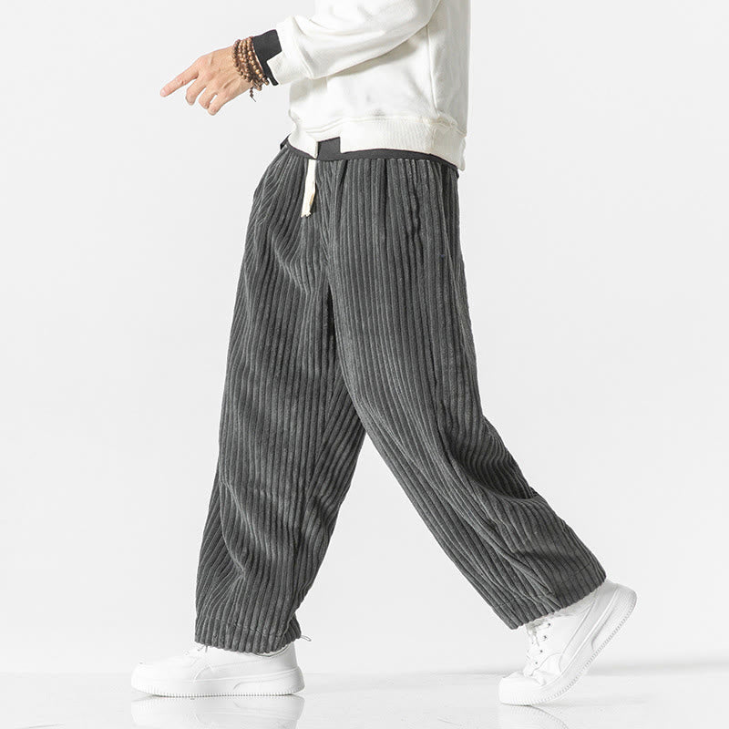 Buddha Stones Retro Winter Solid Color Men's Drawstring Corduroy Harem Pants With Pockets - image 1