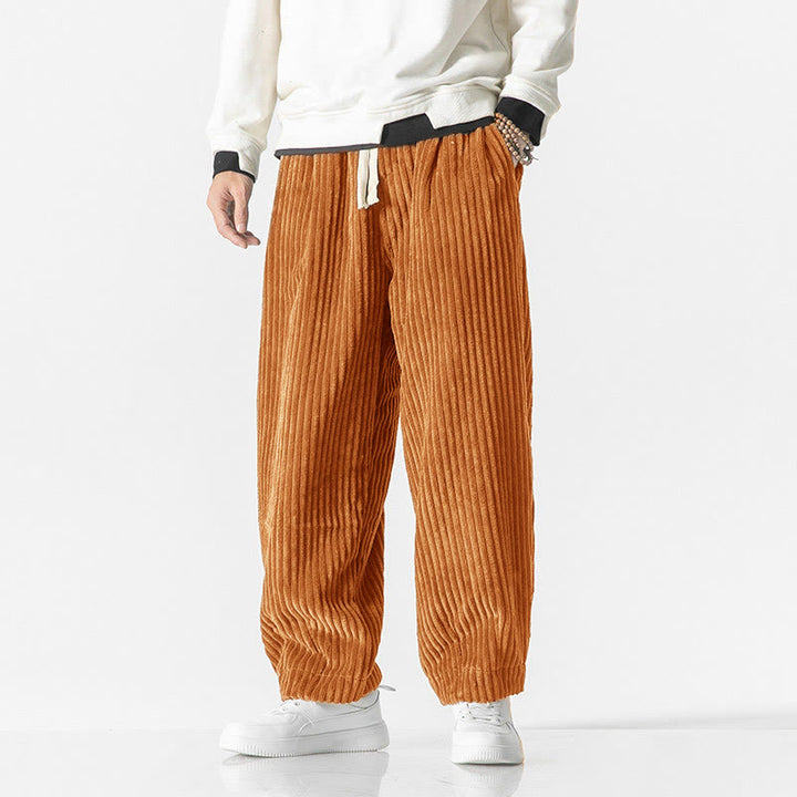 Buddha Stones Retro Winter Solid Color Men's Drawstring Corduroy Harem Pants With Pockets - image 20