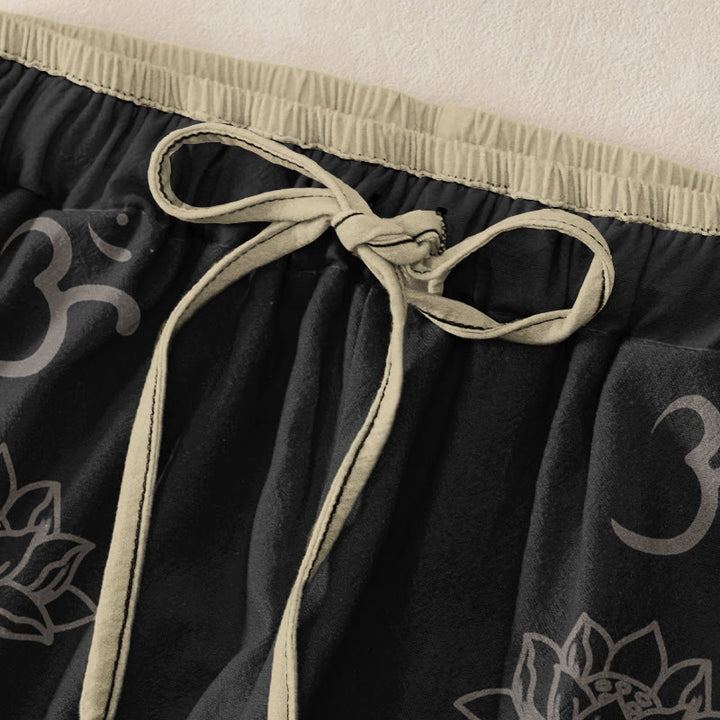 Buddha Stones Cotton Casual Lotus Flowers Double Dorje Vajra Namaste Om Design Women's Elastic Waist Pants With Pockets - image 1