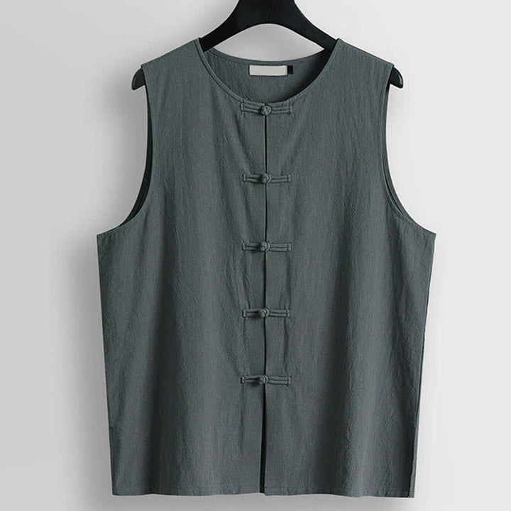 Buddha Stones Retro Frog-Button Crew Neck Men's Cotton Linen Sleeveless Vest - LightSlateGray - US/UK/AU56，EU66(9XL) - image 8