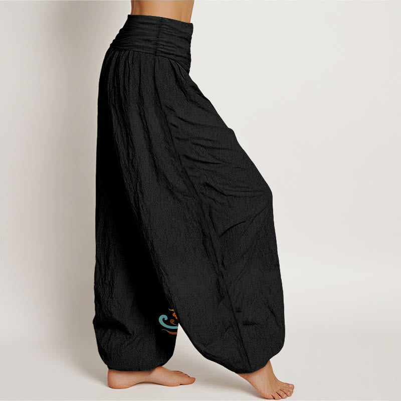 Buddha Stones Cotton Free Butterfly Auspicious Cloud Pattern Women's Elastic Waist Harem Pants - image 1