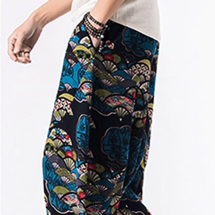Buddha Stones Ethnic Printing Floral Geometric Pattern Men's Harem 7-8 Length Pants With Pockets - image 7