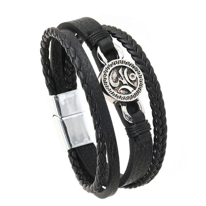 Buddha Stones Om Round Engraved Multilayered Braided Retro Leather Bracelet - image 2