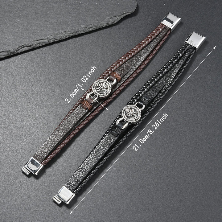 Buddha Stones Om Round Engraved Multilayered Braided Retro Leather Bracelet - image 4