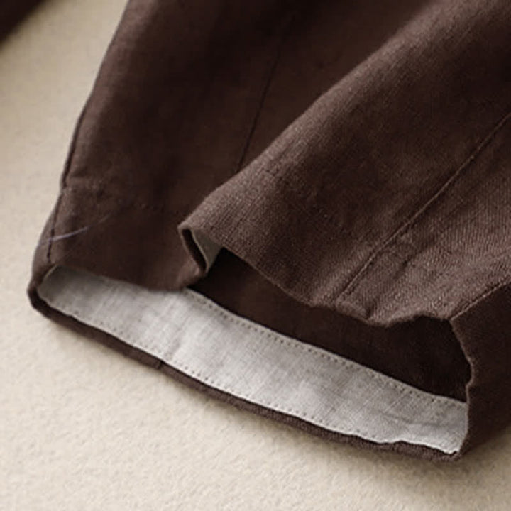 Buddha Stones Summer Plain Elastic Waist Two-tone Cuffs Cropped Women's Tapered Pants With Pockets - image 15