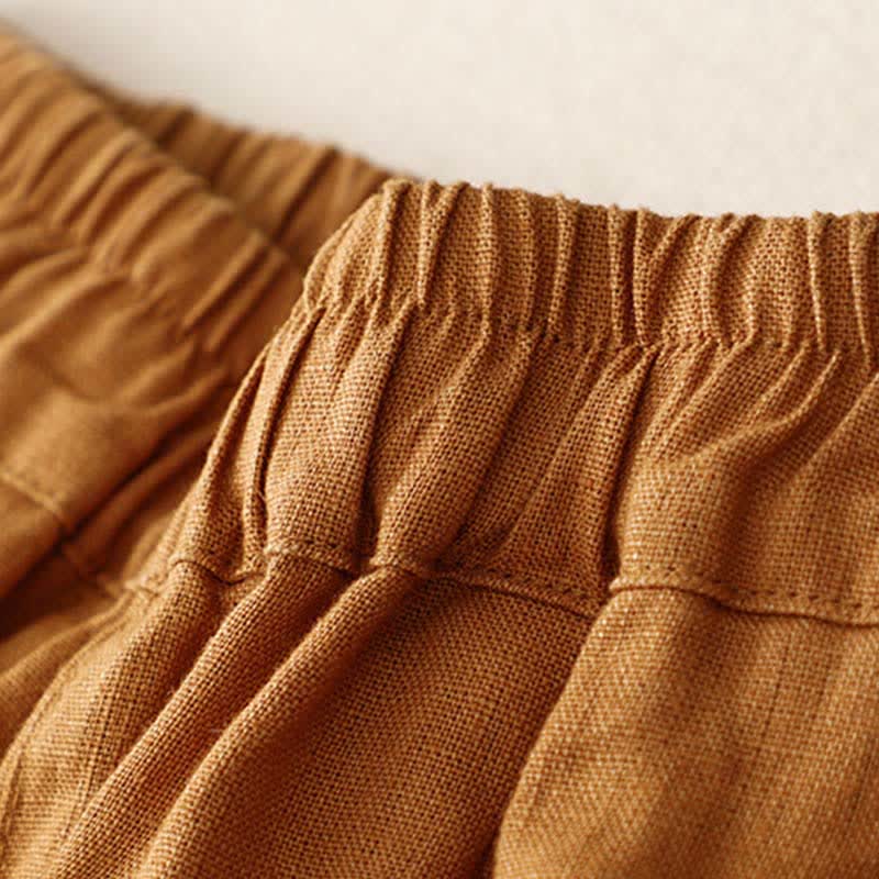 Buddha Stones Summer Plain Elastic Waist Two-tone Cuffs Cropped Women's Tapered Pants With Pockets - image 20