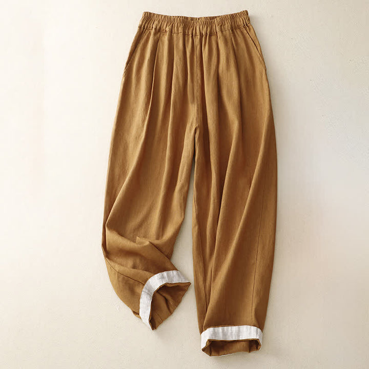 Buddha Stones Summer Plain Elastic Waist Two-tone Cuffs Cropped Women's Tapered Pants With Pockets - image 16