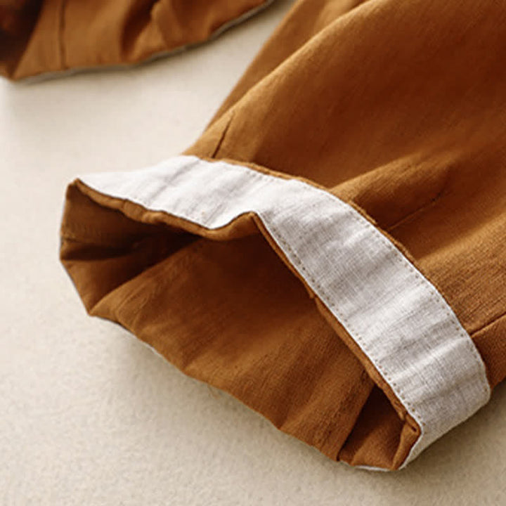 Buddha Stones Summer Plain Elastic Waist Two-tone Cuffs Cropped Women's Tapered Pants With Pockets - image 24