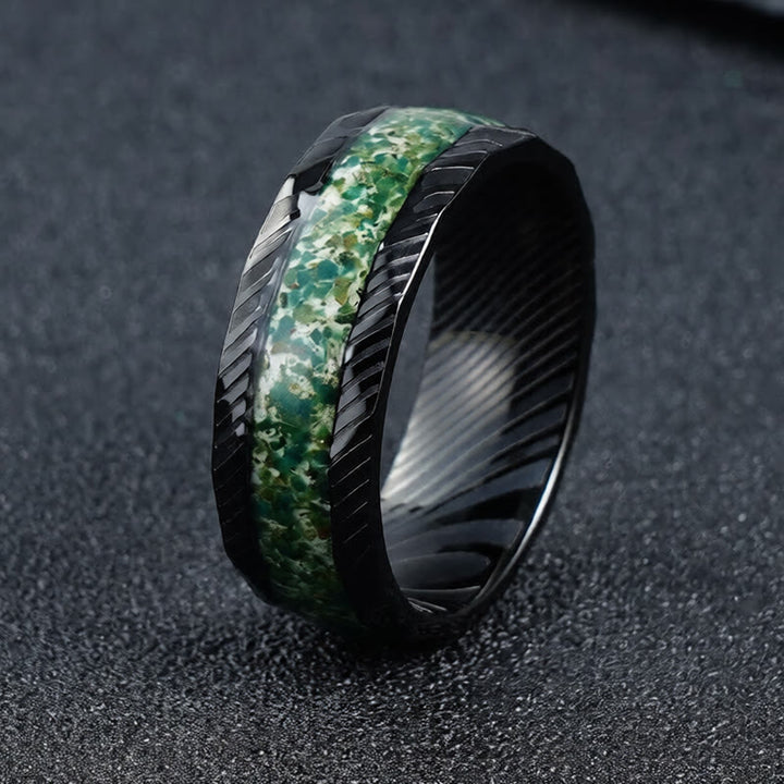 Buddha Stones Faceted Natural Inlay Titanium Steel Strength Ring - Green - 21.4mm - image 0