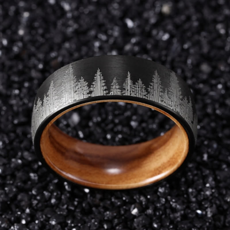 Buddha Stones Forest Pattern Wood Tungsten Steel Strength Ring - image 2