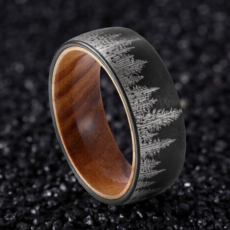 Buddha Stones Forest Pattern Wood Tungsten Steel Strength Ring - image 1