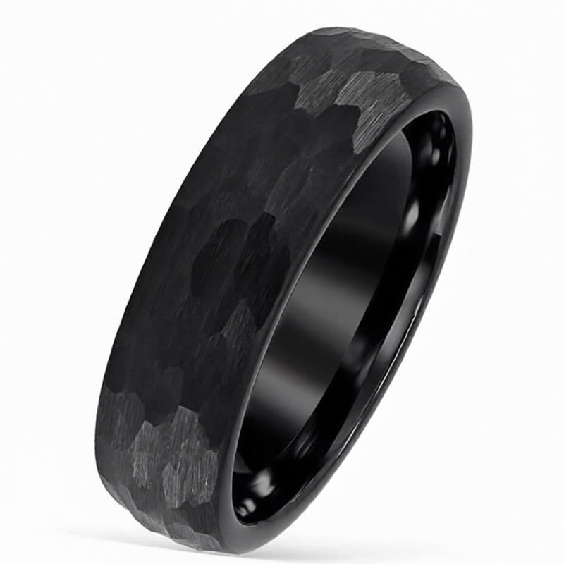 Buddha Stones Simple Hammered Texture Tungsten Steel Reliability Ring - Black - 21.4mm - image 3