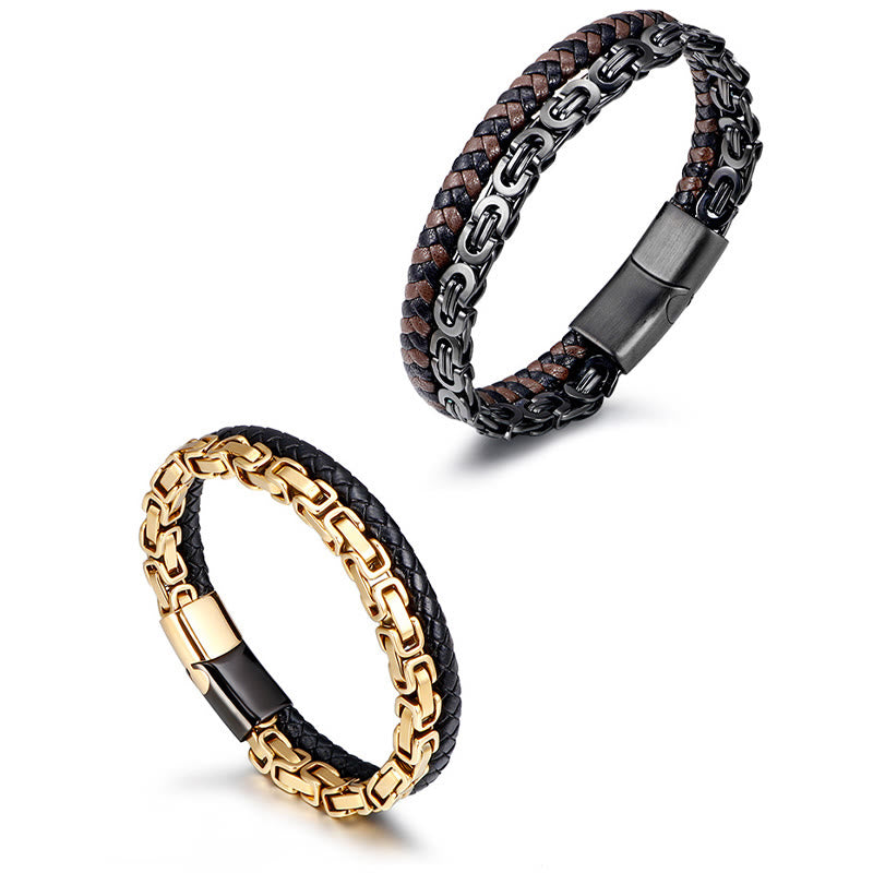 Buddha Stones Link Chain Double Wrap Braided Leather Balance Bracelet - image 8