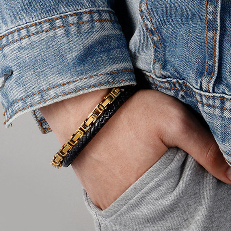 Buddha Stones Link Chain Double Wrap Braided Leather Balance Bracelet - image 10