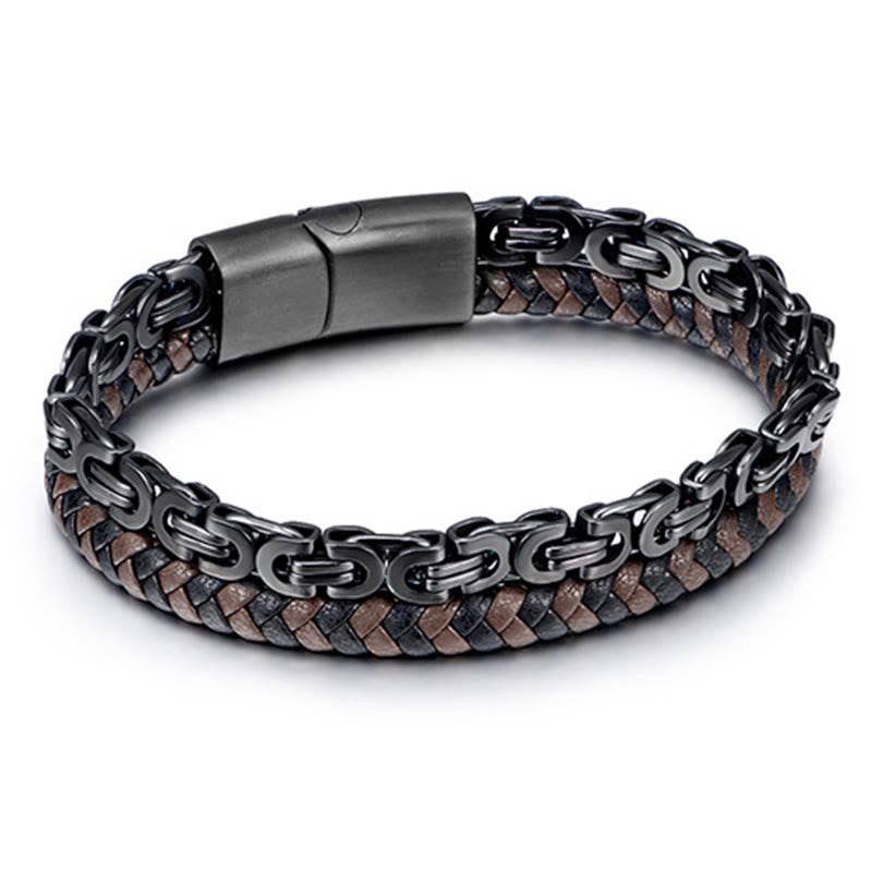 Buddha Stones Link Chain Double Wrap Braided Leather Balance Bracelet - image 1