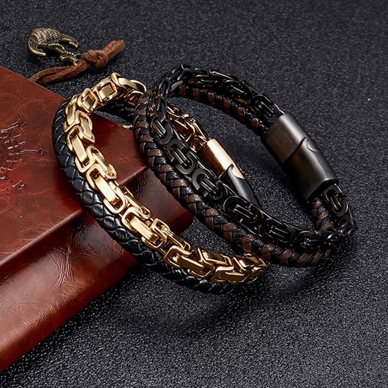 Buddha Stones Link Chain Double Wrap Braided Leather Balance Bracelet - image 9