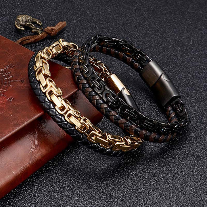 Buddha Stones Link Chain Double Wrap Braided Leather Balance Bracelet - image 9