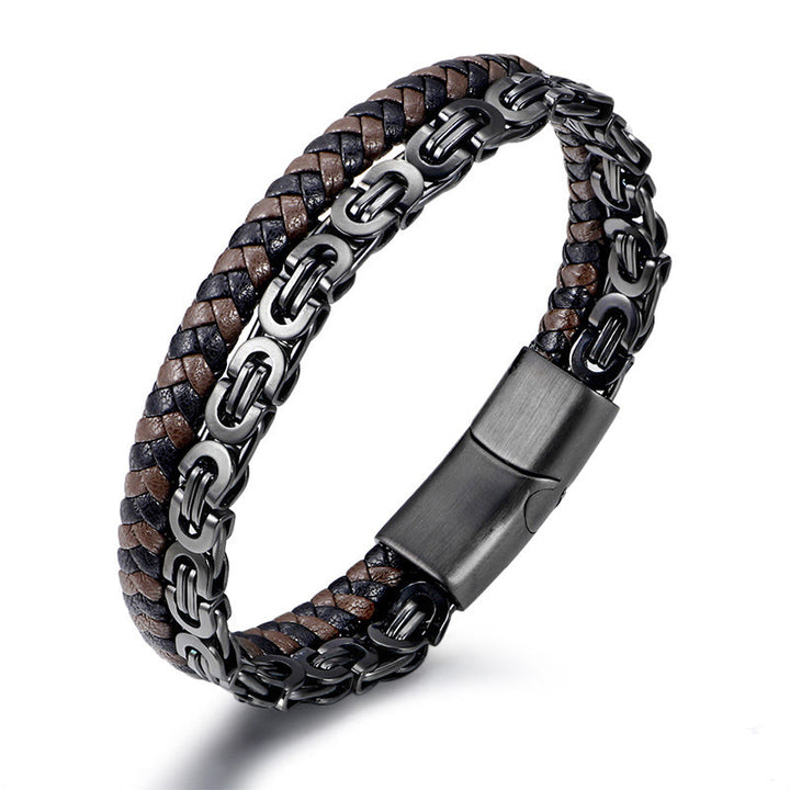 Buddha Stones Link Chain Double Wrap Braided Leather Balance Bracelet - image 2