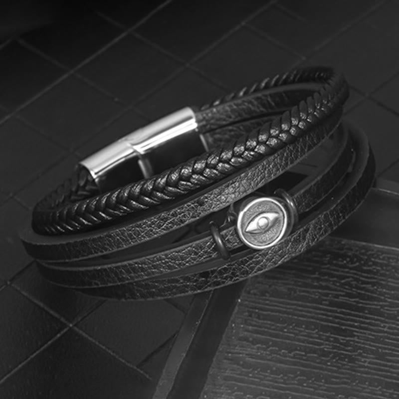 Buddha Stones Evil Eye Multilayered Braided Leather Balance Bracelet - image 1