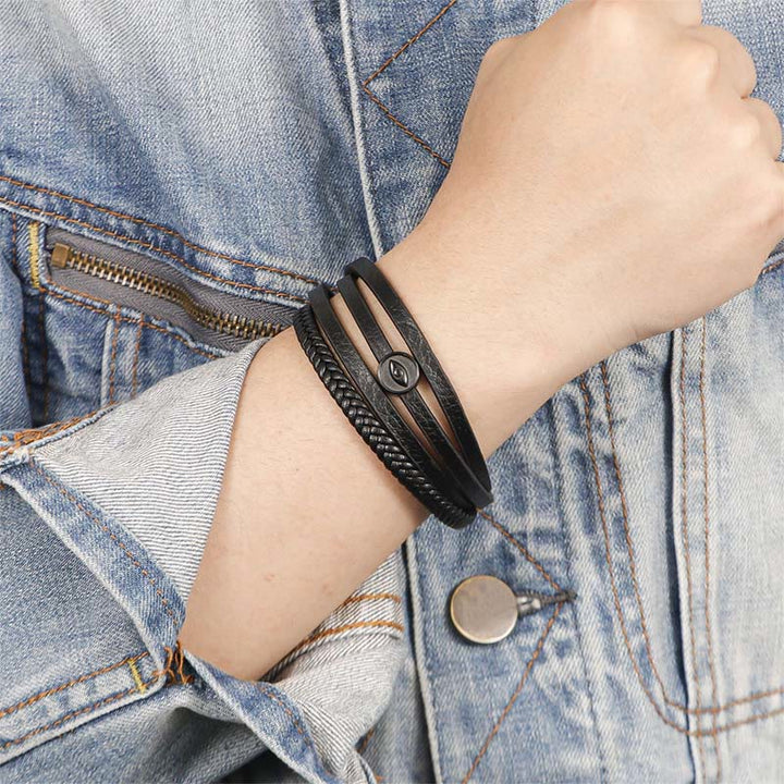 Buddha Stones Evil Eye Multilayered Braided Leather Balance Bracelet - image 9
