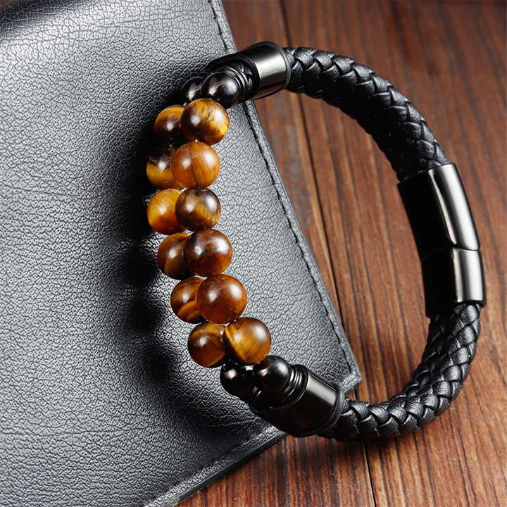 Buddha Stones Tiger Eye Double Wrap Braided Leather Protection Bracelet - image 2