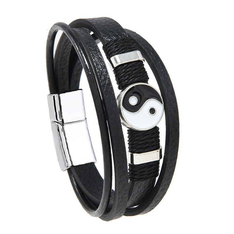 Buddha Stones Black White YIN YANG Multilayered Leather Balance Bracelet - image 1