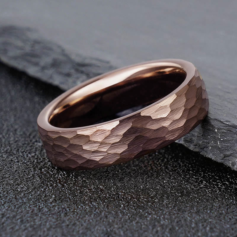 Buddha Stones Simple Hammered Texture Tungsten Steel Reliability Ring - image 0