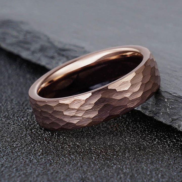 Buddha Stones Simple Hammered Texture Tungsten Steel Reliability Ring - image 0