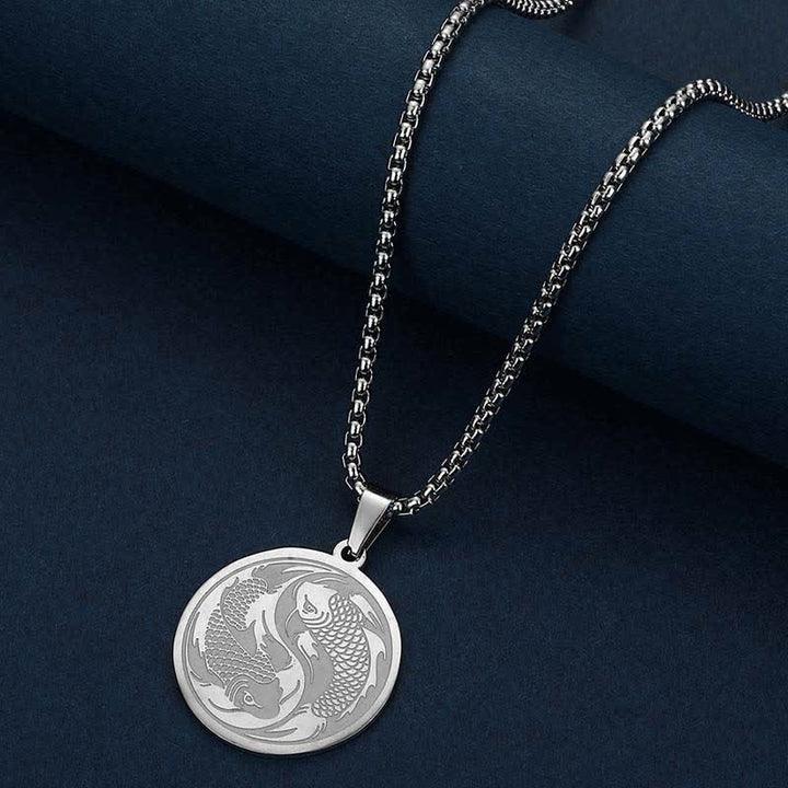 Buddha Stones Stainless Steel Double Koi Fish Success Necklace Pendant - image 5