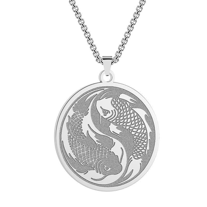 Buddha Stones Stainless Steel Double Koi Fish Success Necklace Pendant - Silver (Diameter: Approx 2.5cm) - image 7