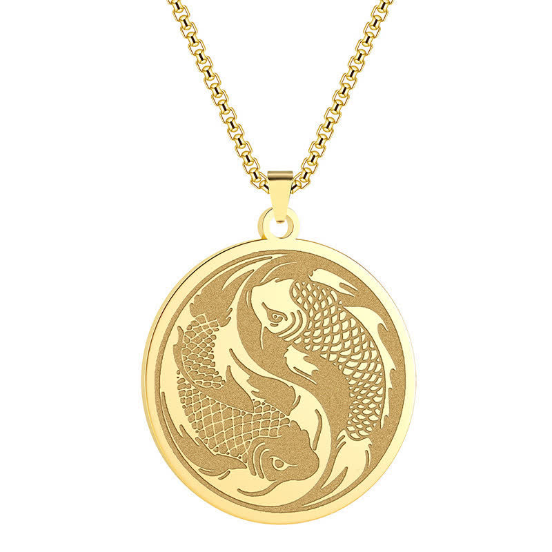 Buddha Stones Stainless Steel Double Koi Fish Success Necklace Pendant - image 2