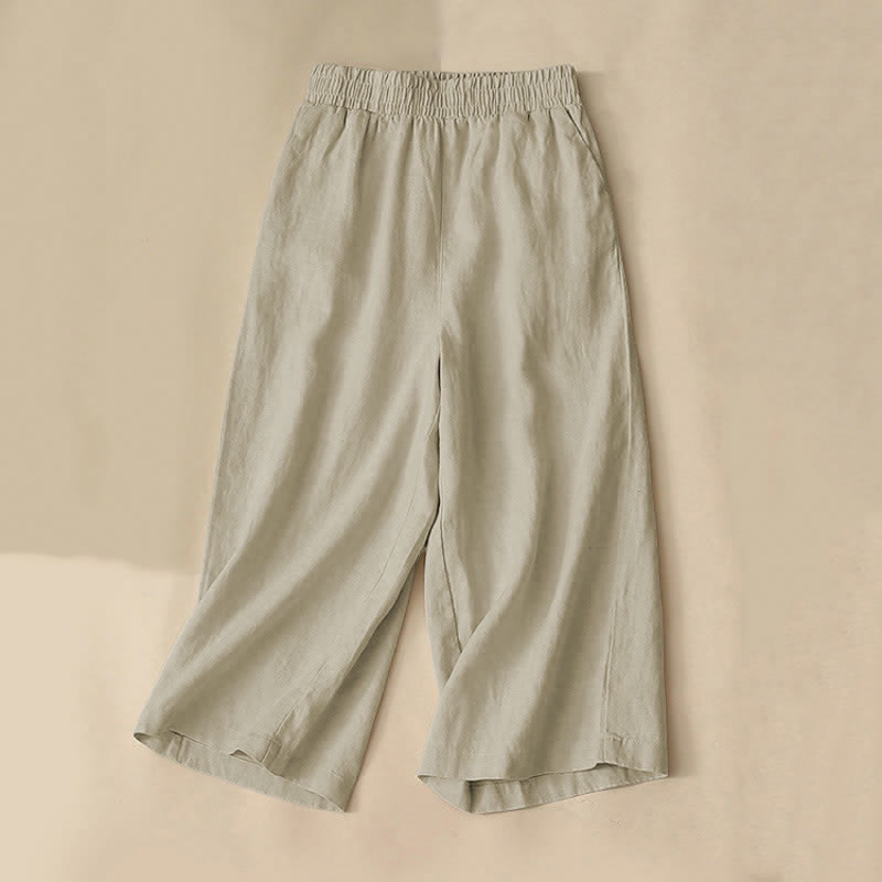 Buddha Stones High Waist Capri Cropped Women's Wide Leg Cotton Pants With Pockets - DarkKhaki - US8-10，UK/AU12-14，EU40-42 (2XL) - image 10