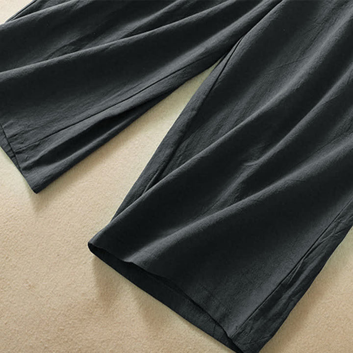 Buddha Stones High Waist Capri Cropped Women's Wide Leg Cotton Pants With Pockets - image 22