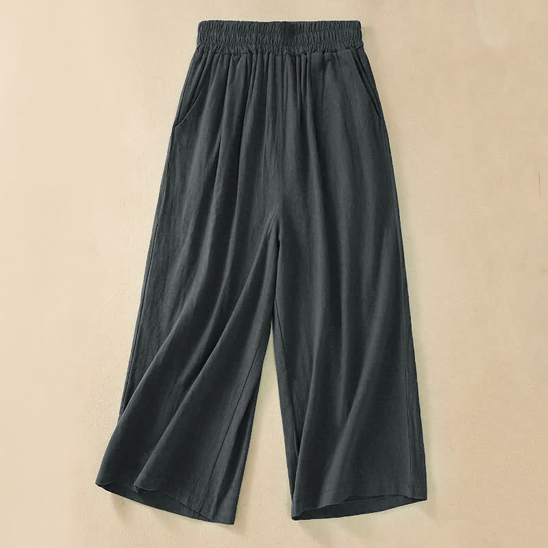 Buddha Stones High Waist Capri Cropped Women's Wide Leg Cotton Pants With Pockets - DarkSlateGray - US8-10，UK/AU12-14，EU40-42 (2XL) - image 18