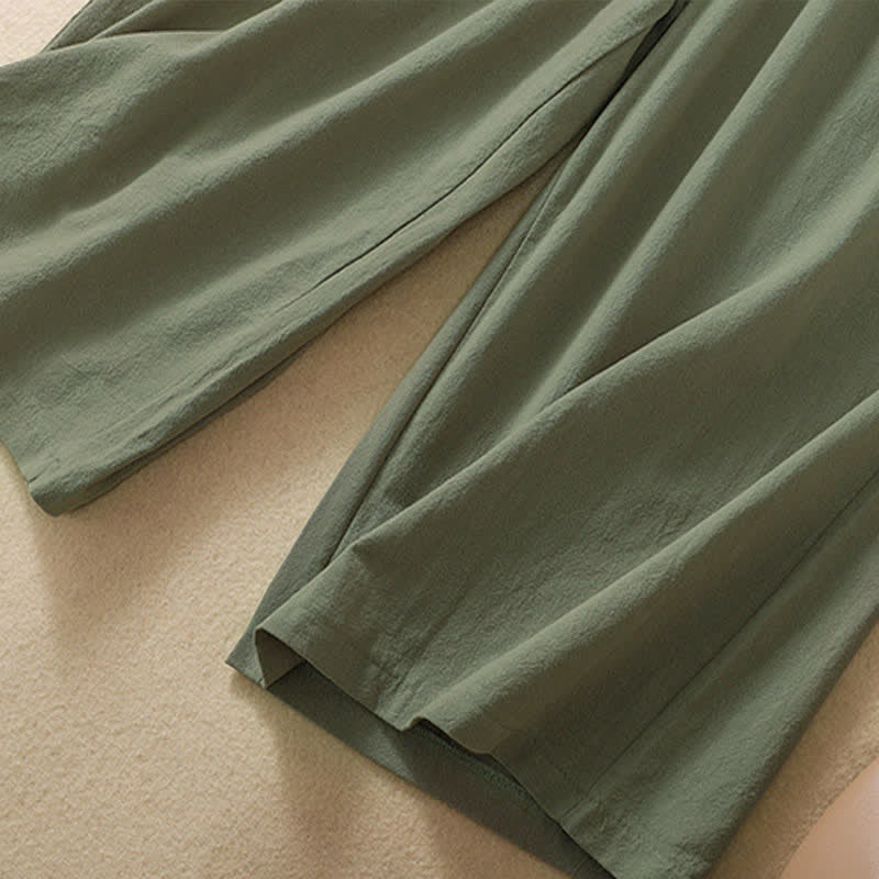 Buddha Stones High Waist Capri Cropped Women's Wide Leg Cotton Pants With Pockets - image 15