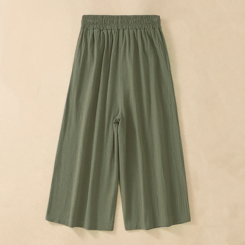 Buddha Stones High Waist Capri Cropped Women's Wide Leg Cotton Pants With Pockets - image 12
