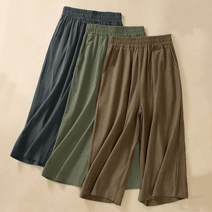 Buddha Stones High Waist Capri Cropped Women's Wide Leg Cotton Pants With Pockets - image 23